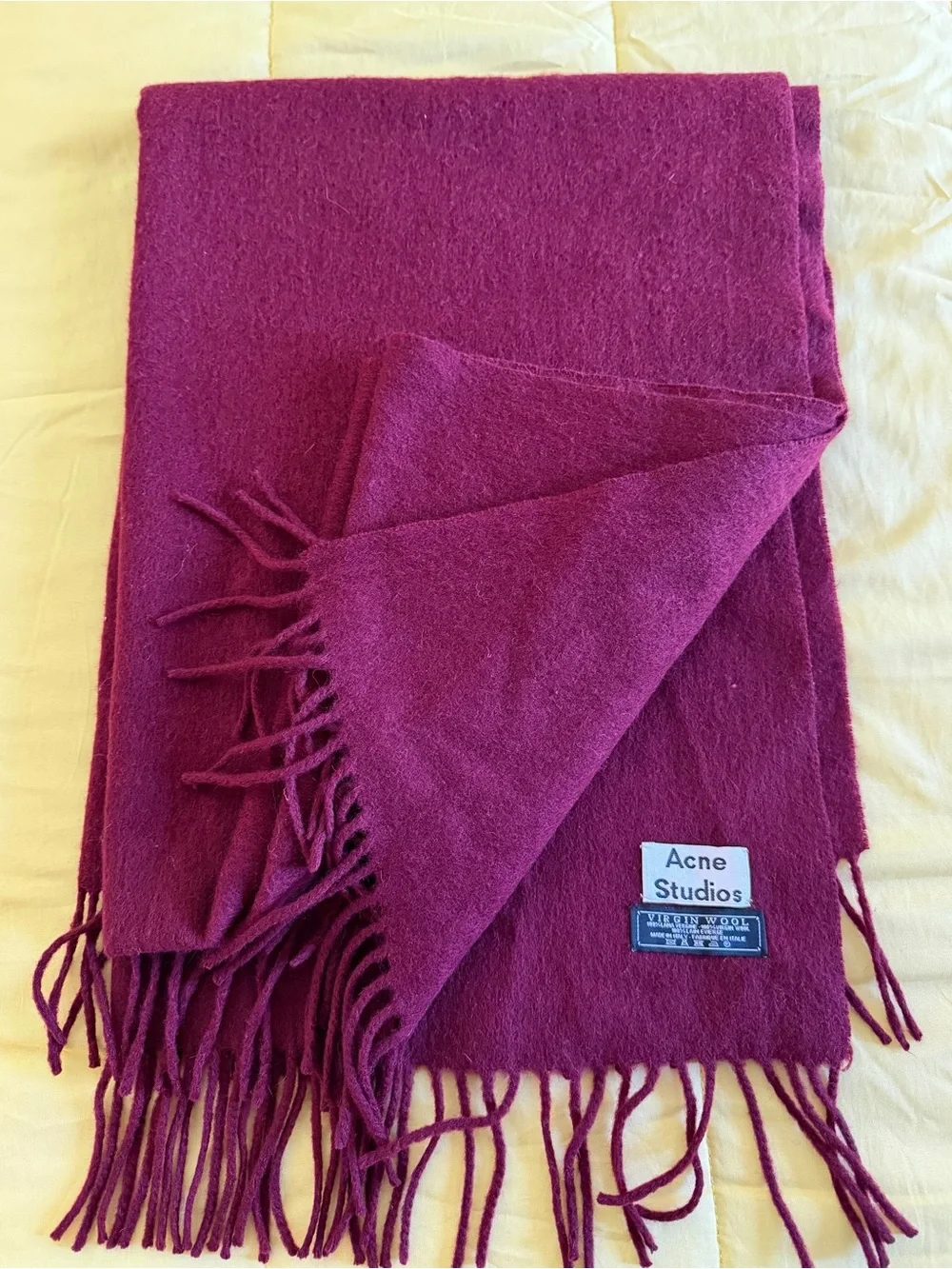 Acne Studios Virgin Wool Scarf Burgundy Fringe Made in Italy Luxury Designer - Picture 2 of 3